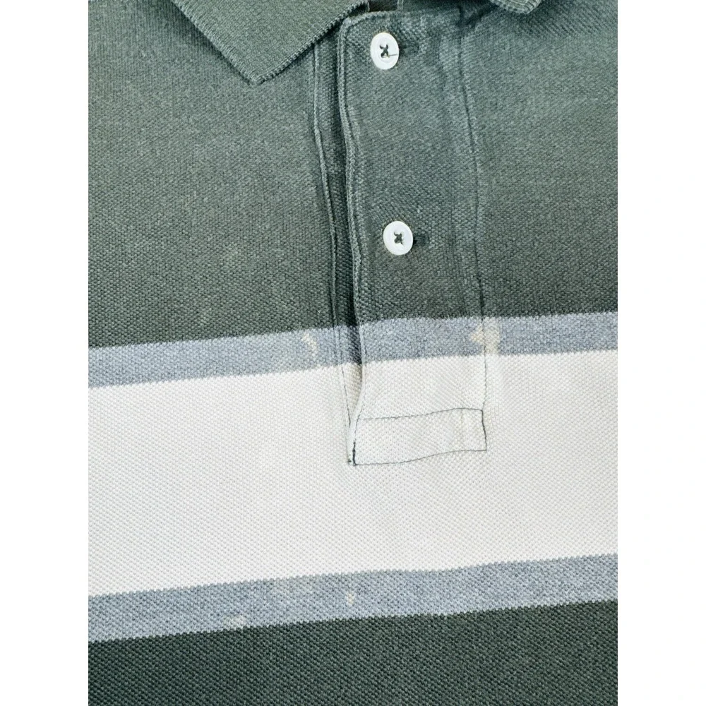 Vintage Polo Ralph Lauren Striped Rugby Polo Shirt Olive Cream Adult L Cotton